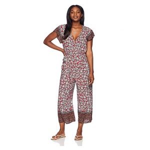 Boho Floral Smocked Neck Jumpsuit with Tie Sz S ✨